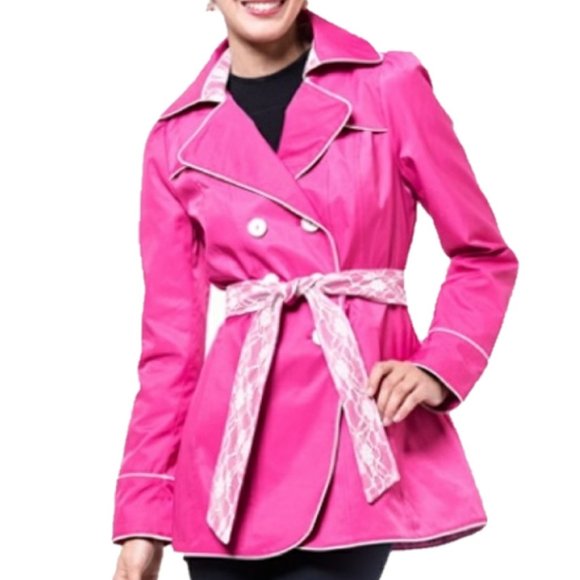 Betsey Johnson Jackets & Blazers - BETSEY JOHNSON Belted Trench Coat Hot Pink & Lace
